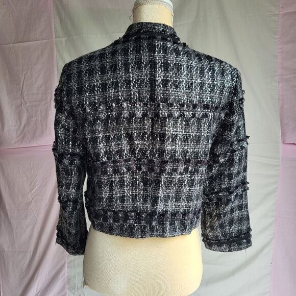 Indikka Black and Silver Tweed Cropped Blazer Jacket Size M - Picture 4 of 12